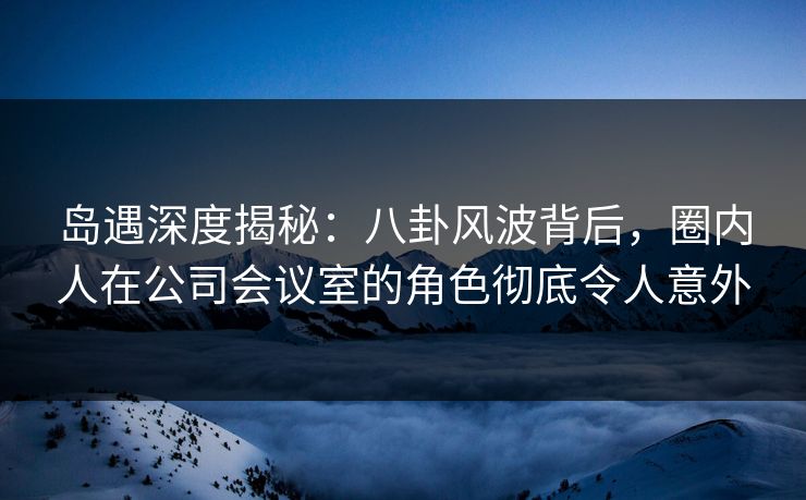 岛遇深度揭秘:八卦风波背后,圈内人在公司会议室的角色彻底令人意外