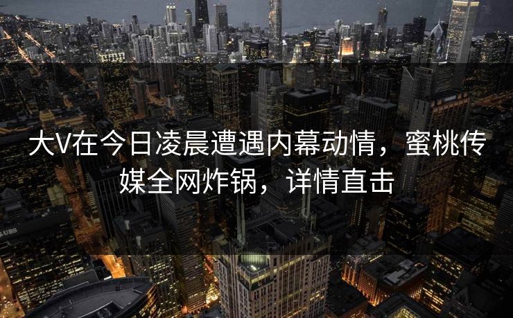 大V在今日凌晨遭遇内幕动情，蜜桃传媒全网炸锅，详情直击